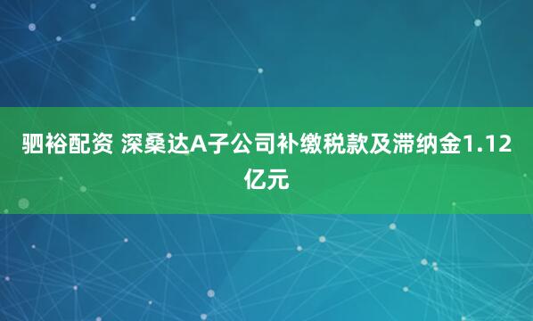 驷裕配资 深桑达A子公司补缴税款及滞纳金1.12亿元